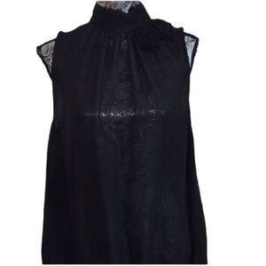 NWT Elena Solano 100% silk chiffon sleeveless blouse w rose details XL